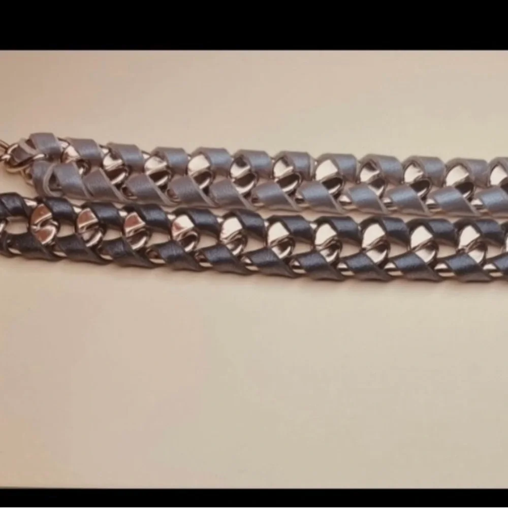 J Elliot MENS set of 2 Silver Curb Chain Black & Grey Leather Bracelets FIRM